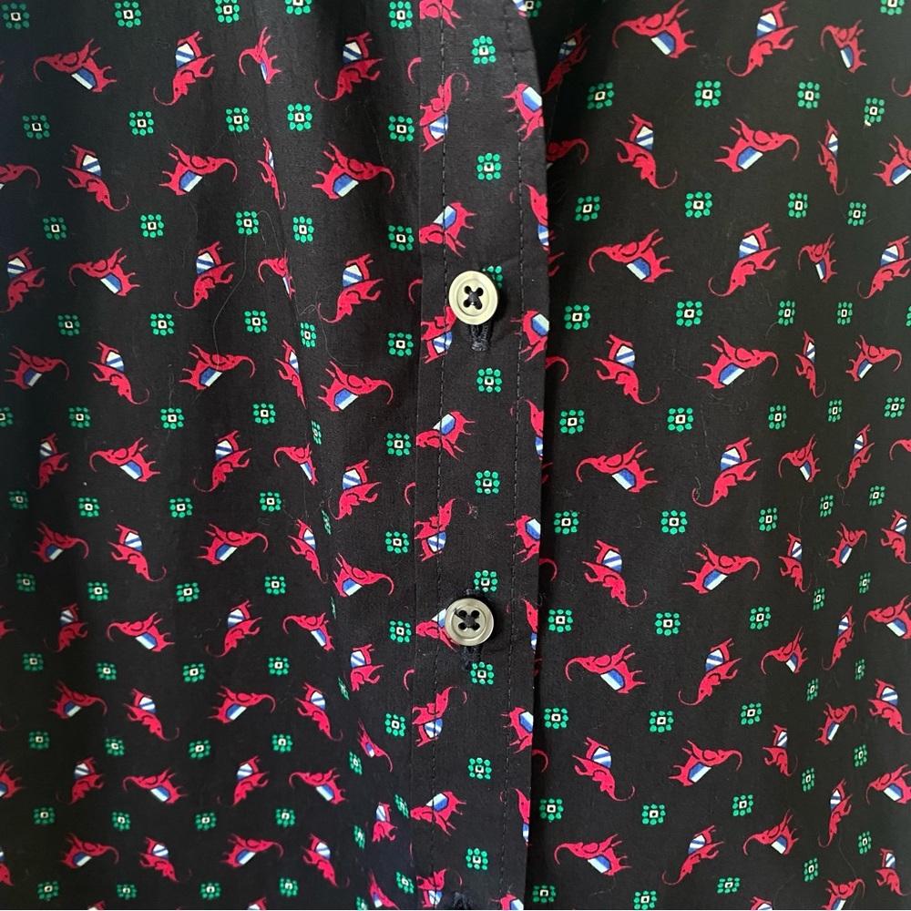 TALBOTS Long Sleeved Cotton Elephant Pattern Button Down Shirt - Picture 7 of 9
